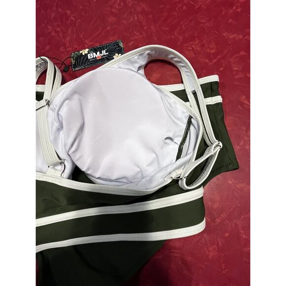 BMJL Two Piece Women’s Bathing Suit Olive Green & Cream Trim Size L B Cup NWT - Picture 4 of 7